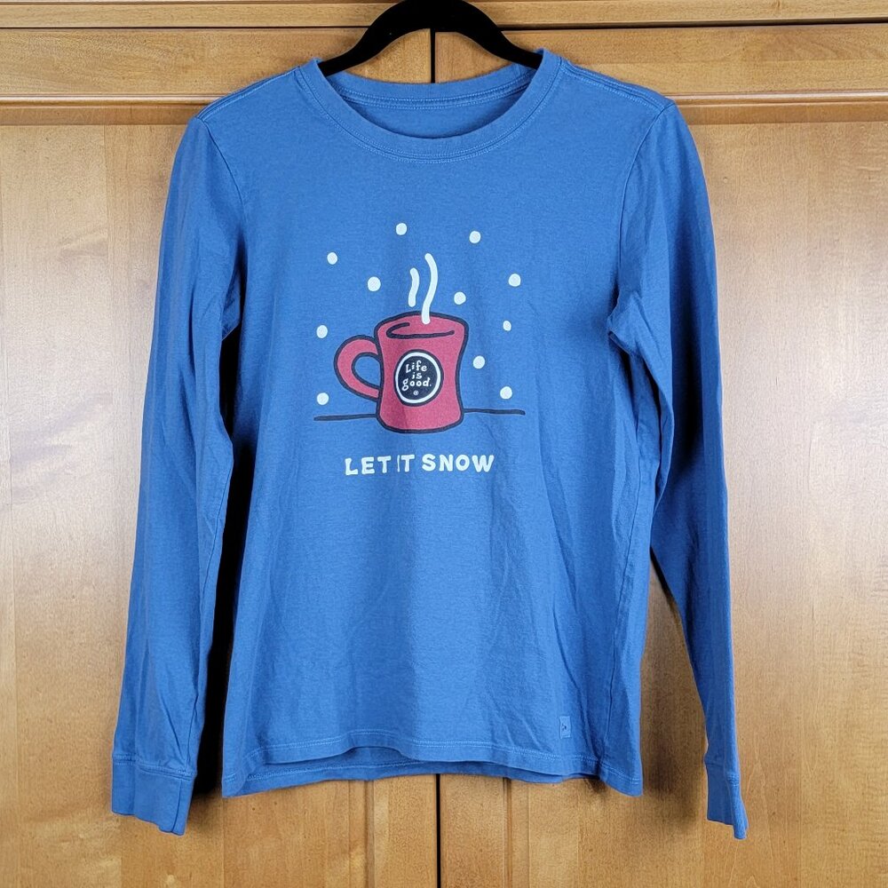 Life Is Good Women's Let it Snow Mug Long Sleeve Crew Neck Crusher Tee - S